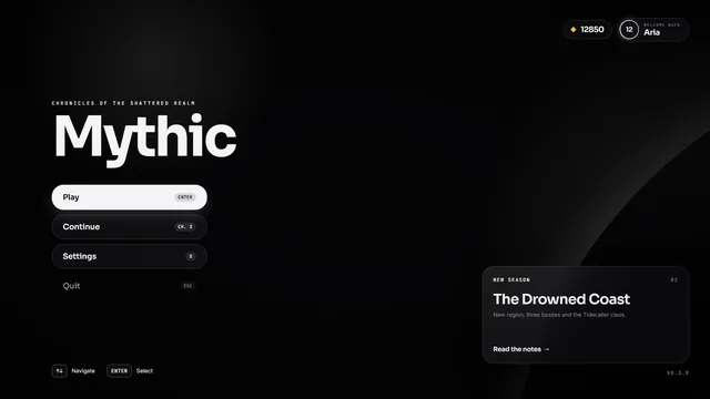 Starter kit Main Menu screen