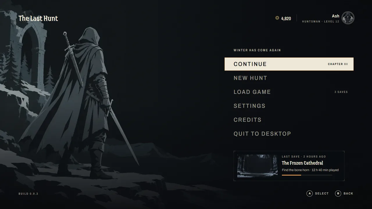 The Last Hunt main menu at 16:9