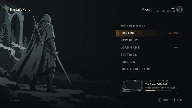 The Last Hunt main menu screen