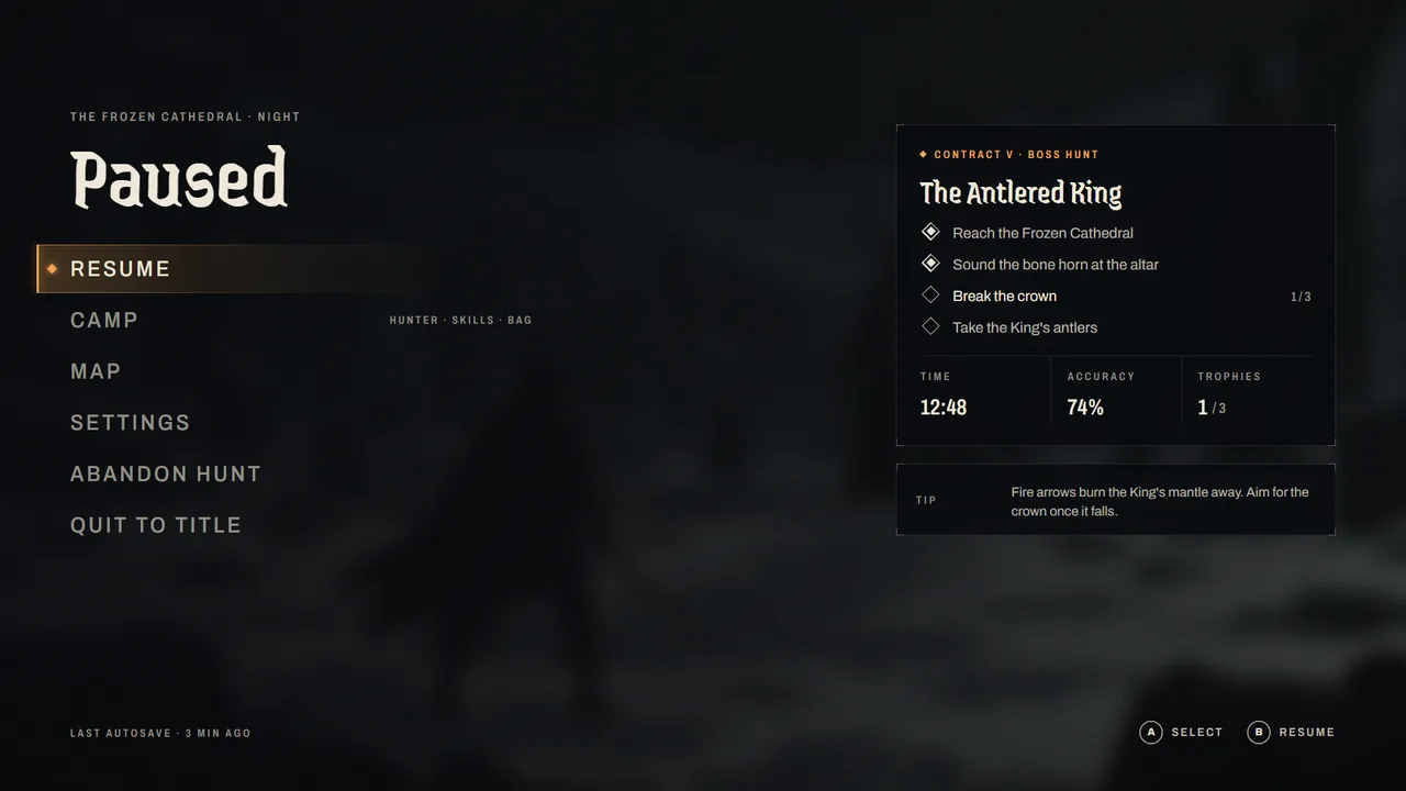 The Last Hunt pause menu