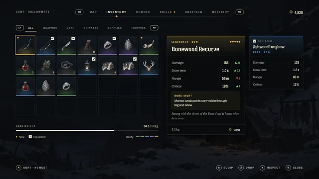 The Last Hunt inventory screen